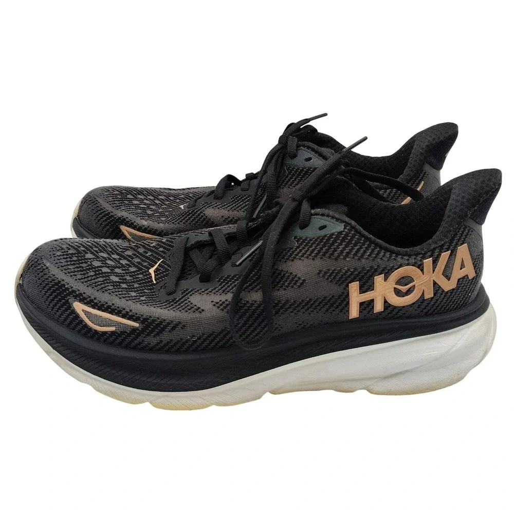 Hoka Clifton 9 Running Shoes Womens 8.5B Black Rose Gold Athletic Sneakers